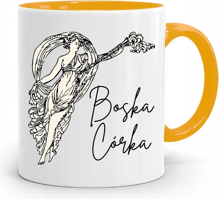 Sárga Bögre Ajándék Lányának Isteni Lánya fényképes nyomtatással