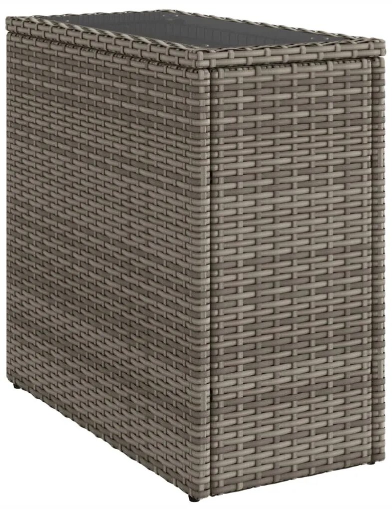 szürke polyrattan kerti kisasztal üveg lappal 58 x 27,5 x 55 cm