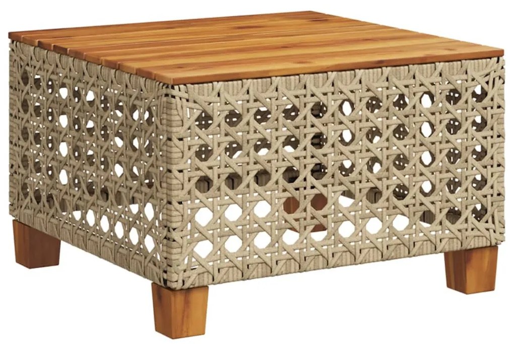 bézs polyrattan és akácfa kerti asztal 55 x 55 x 36 cm
