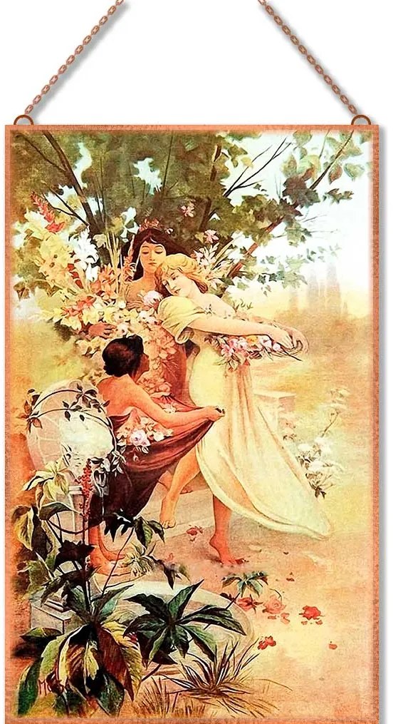 Mucha - Nők a mezőn üvegkép, falikép