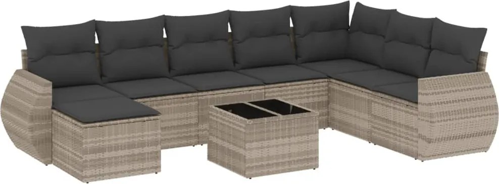 vidaXL 9 részes világosszürke polyrattan kerti ülőgarnitúra párnával