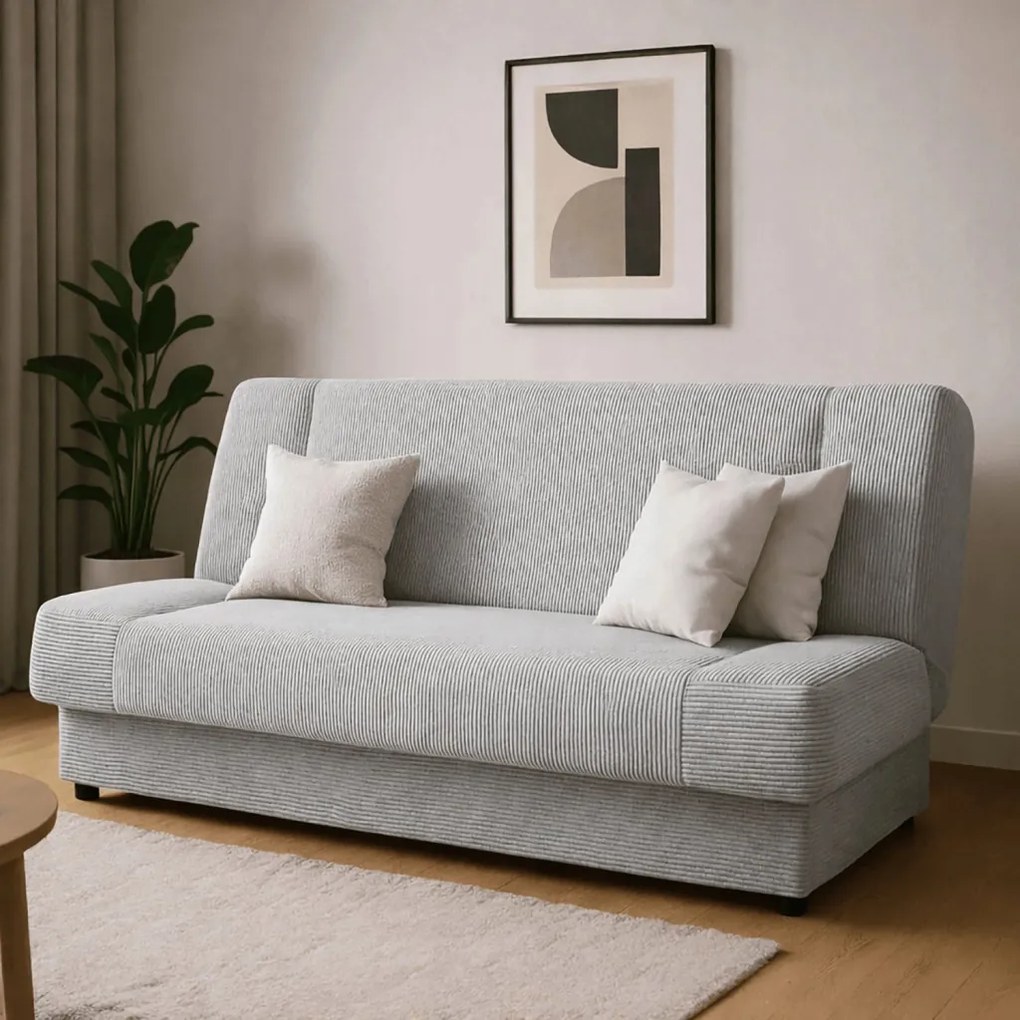 Ágyazható kanapé szürke színben, kordbársony kárpittal PIANO