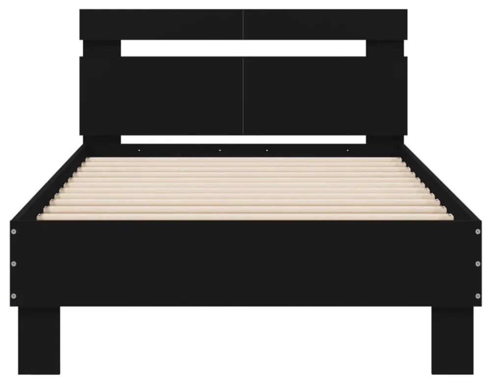 fekete szerelt fa ágykeret fejtámlával 100 x 200 cm
