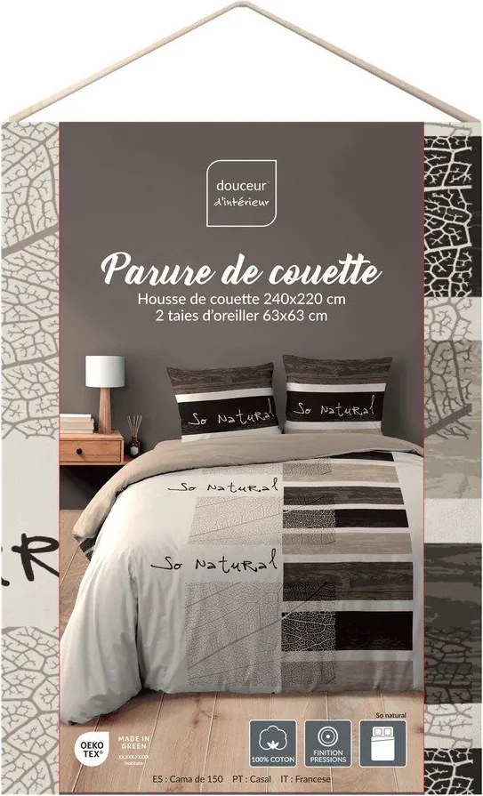 Barna kétszemélyes-hosszabbított háromrészes pamut ágyneműhuzat 240x220 cm So Natural – douceur d'intérieur