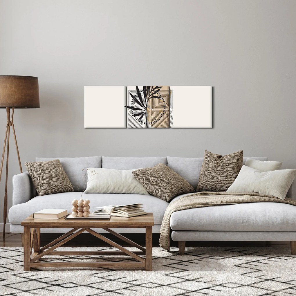 Kép - Absztrakció trópusi levelekkel N⁰1 (órával) (90x30 cm)