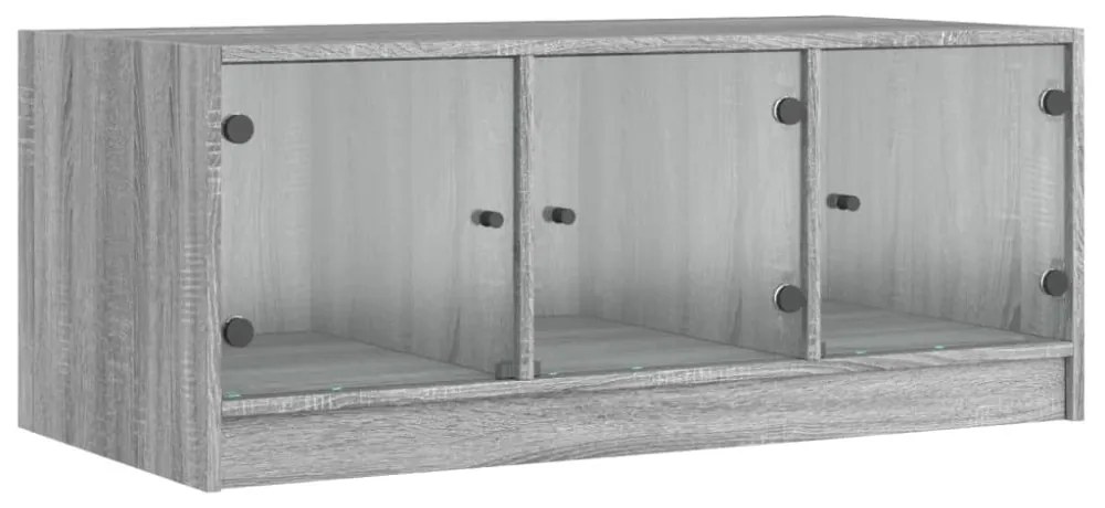 szürke sonoma színű dohányzóasztal üvegajtókkal 102x50x42 cm