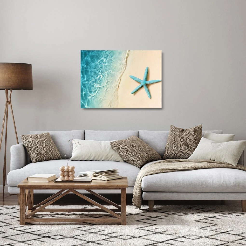 Kép - Tengeri csillag a tengerparton (üvegen) (70x50 cm)