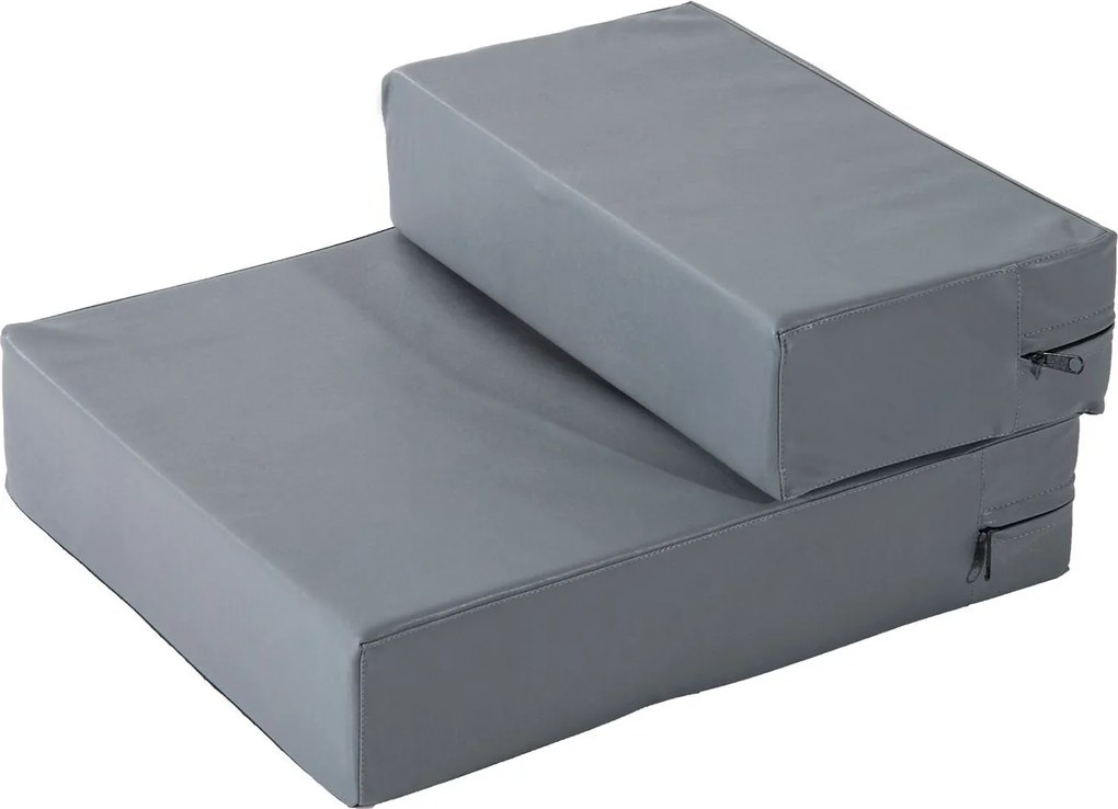 PawHut Kiskutya Lépcső Állat Párna 2 Lépcső Foldsable Kutyás Lépcső Macskáknak és Kutyáknak Szürke L45 x B39 x H20 cm | Aosom
