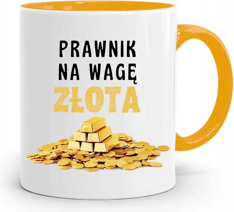 Sárga Ügyvéd Bögre Arany Mérleggel, fényképes nyomattal