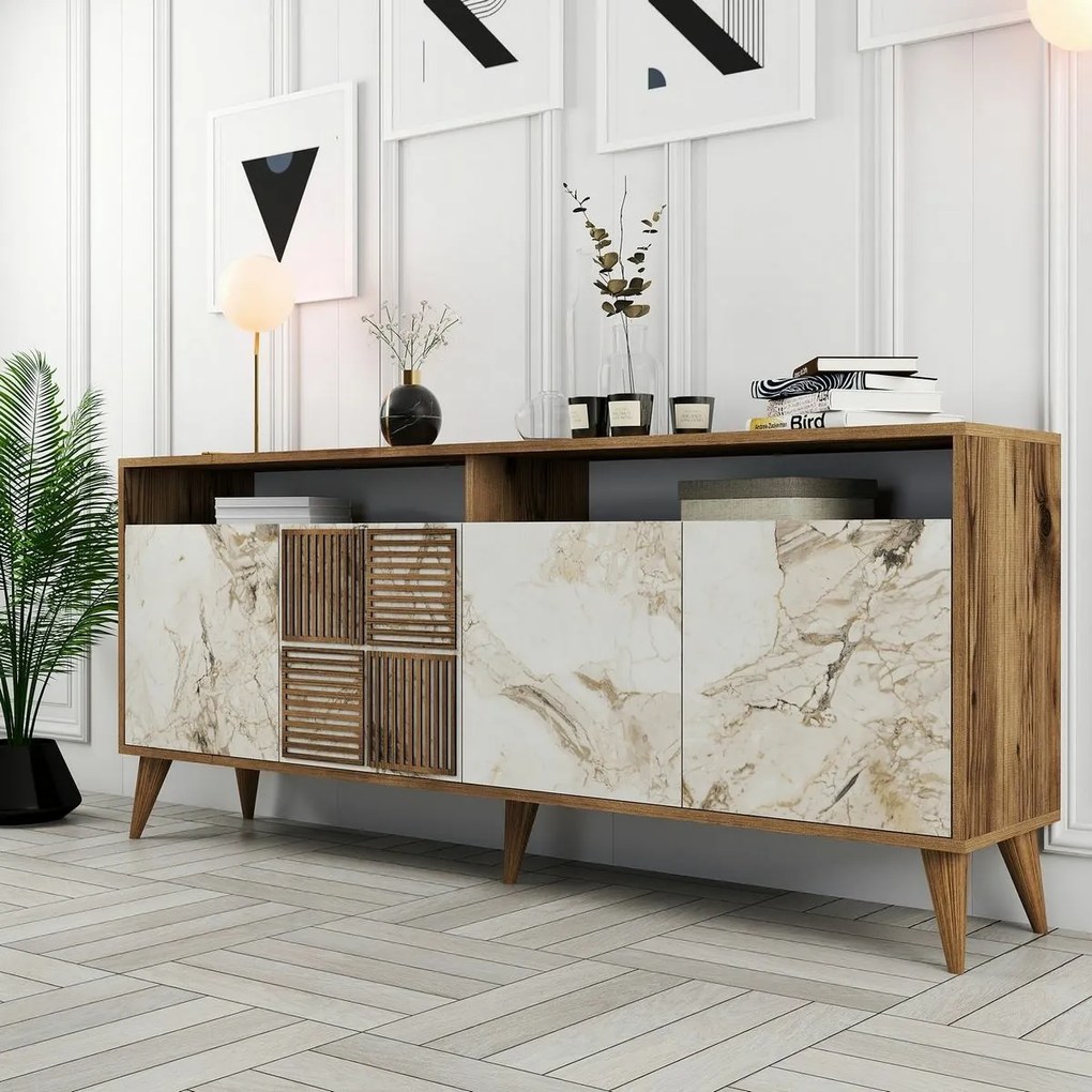 Milan 2 Walnut and White Marble szekrény