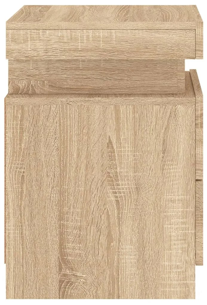 2 db sonoma tölgy színű éjjeliszekrény LED-del 35 x 39 x 55 cm