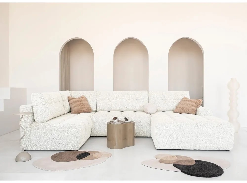 Krémszínű kinyitható tárolóhelyes moduláris sarokkanapé (bal oldali) Lulu – Miuform