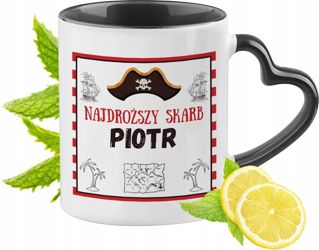 Fekete bögre szív alakú füllel Péternek Ideális Ajándék