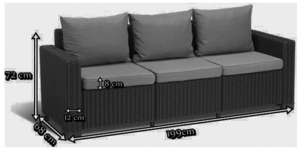 California 3 üléses műrattan kerti kanapé