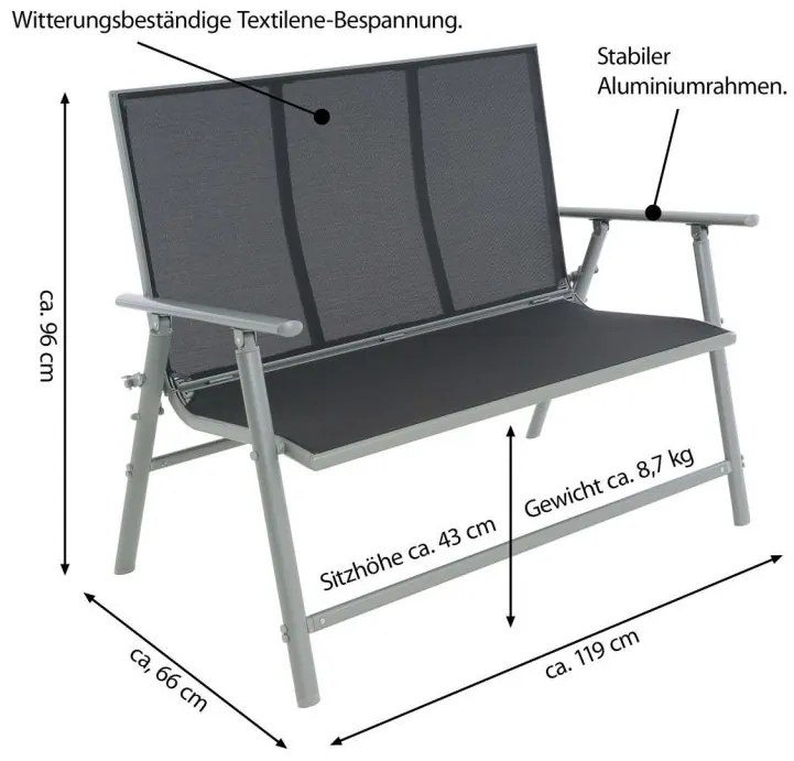 GARTHEN Kerti pad összecsukható 119 cm szürke