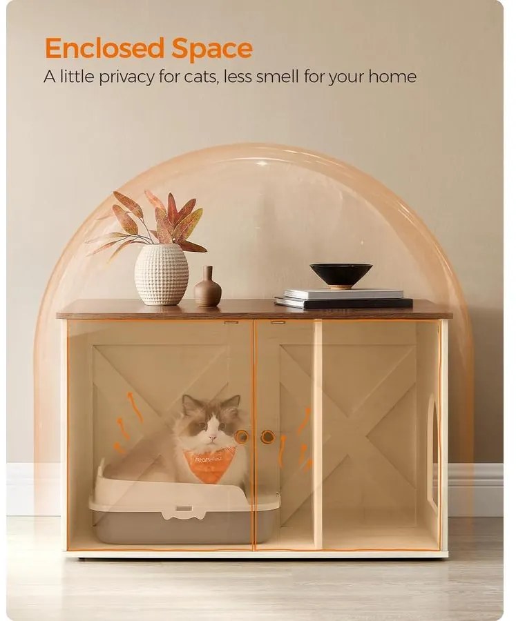 Feandrea macskaalom-bútor elrejtett kialakítással, 80 × 53 × 50 cm, barna és fehér színben