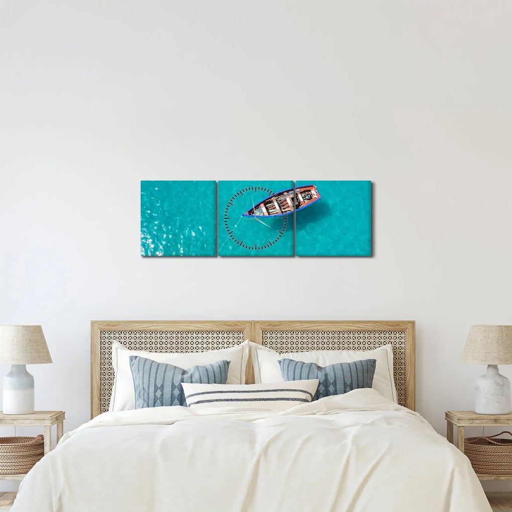 Kép - Hagyományos halászhajó (órával) (90x30 cm)