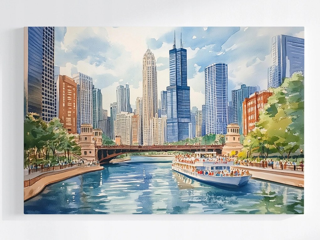 Poszter Város Folyó Chicago Felhőkarcolók Willis Tower 120x80