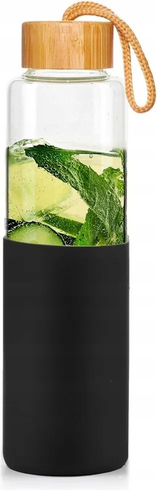 Üveg Kulacs Szilikon Tokkal És Bambusz Kupakkal