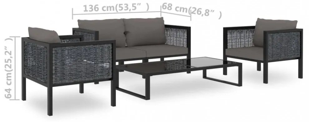 5 részes antracitszürke kerti polyrattan ülőgarnitúra párnákkal