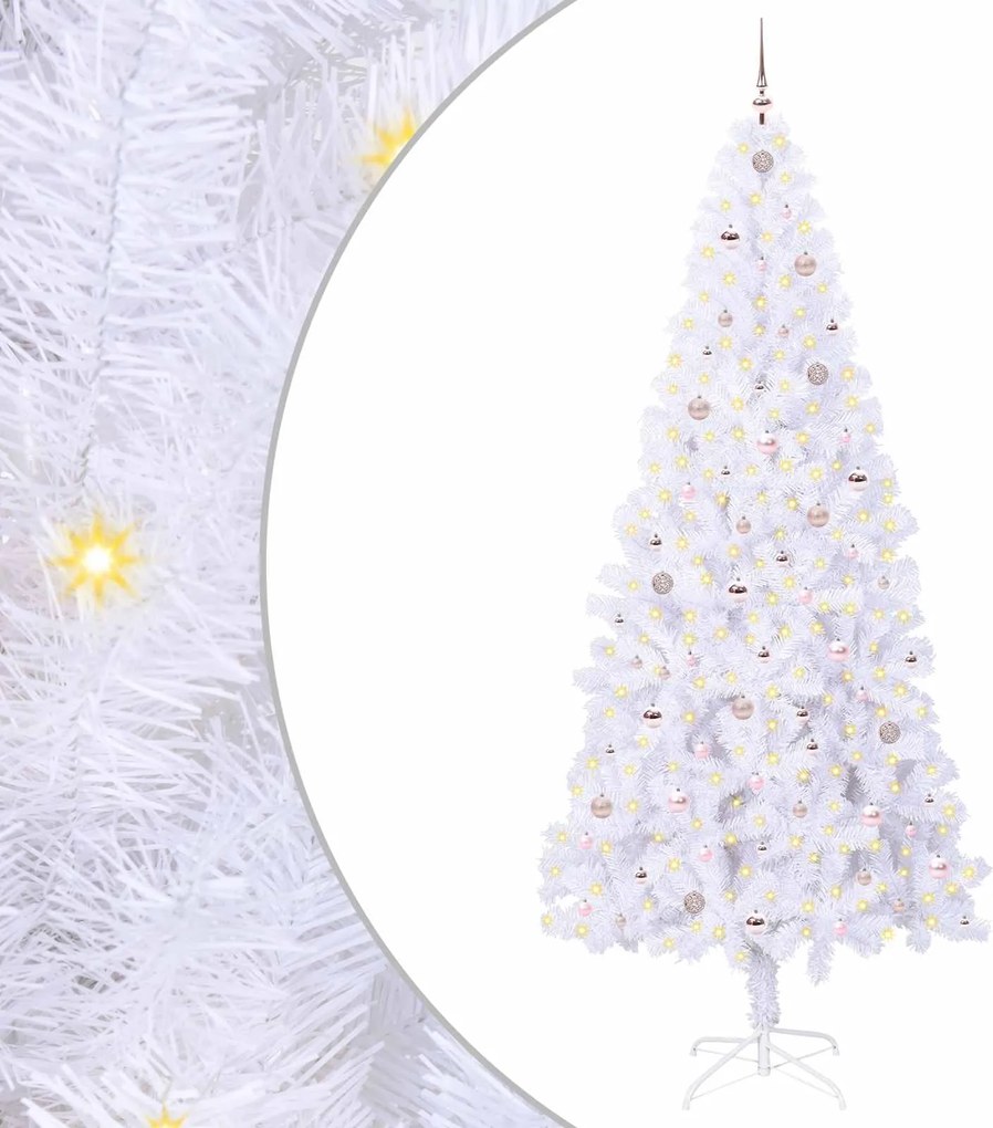 vidaXL Mű karácsonyfa 300 LED-del állvánnyal Fehér 240 cm PVC és Acél