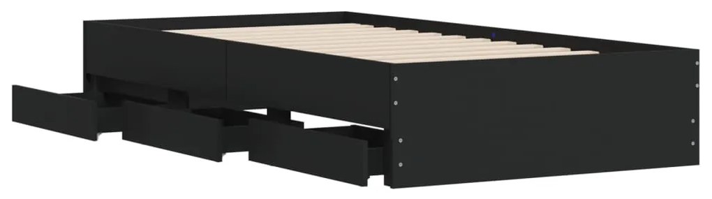 fekete szerelt fa ágykeret fiókokkal 90 x 190 cm