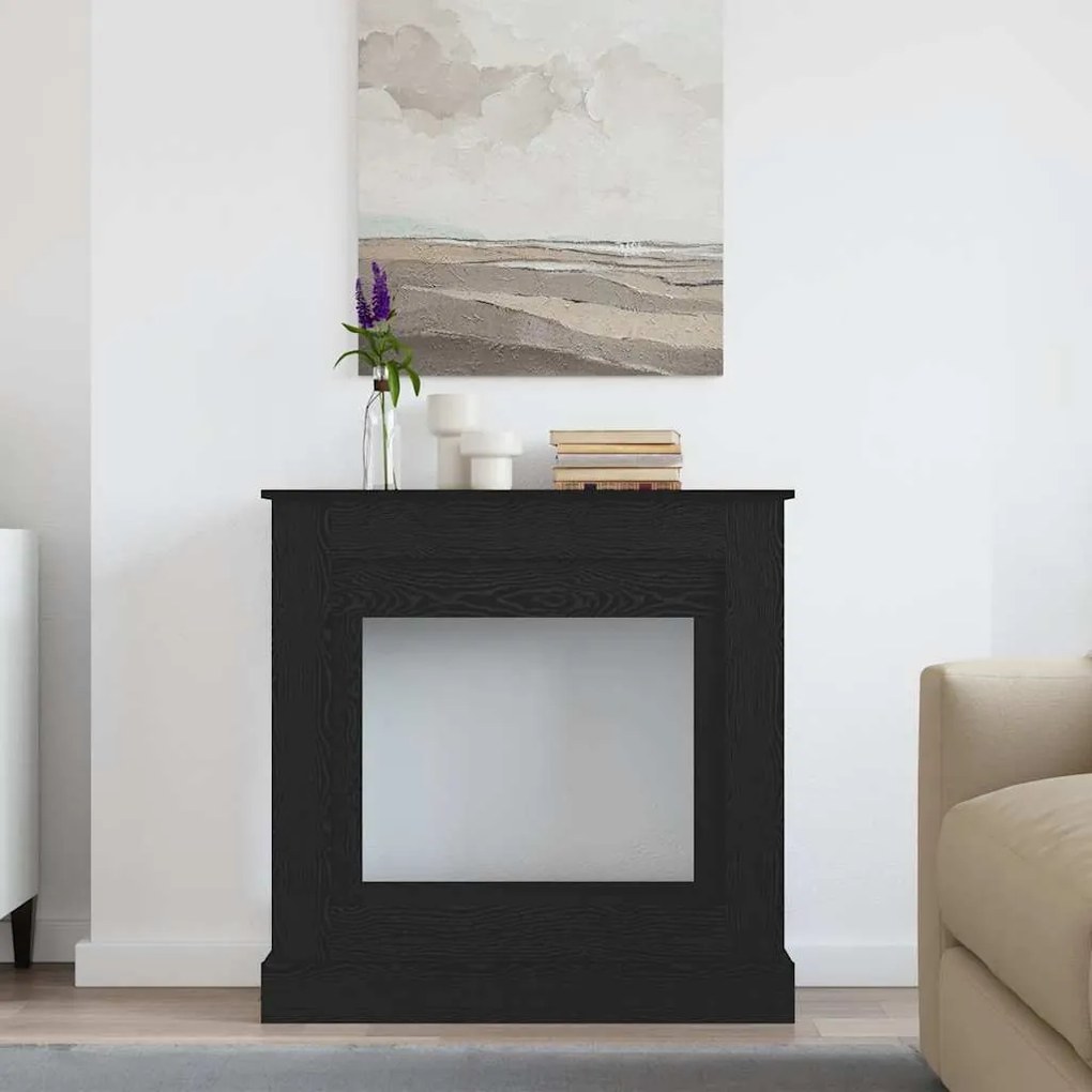 fekete tölgy színű szerelt fa kandallóburkolat 90x30x90 cm