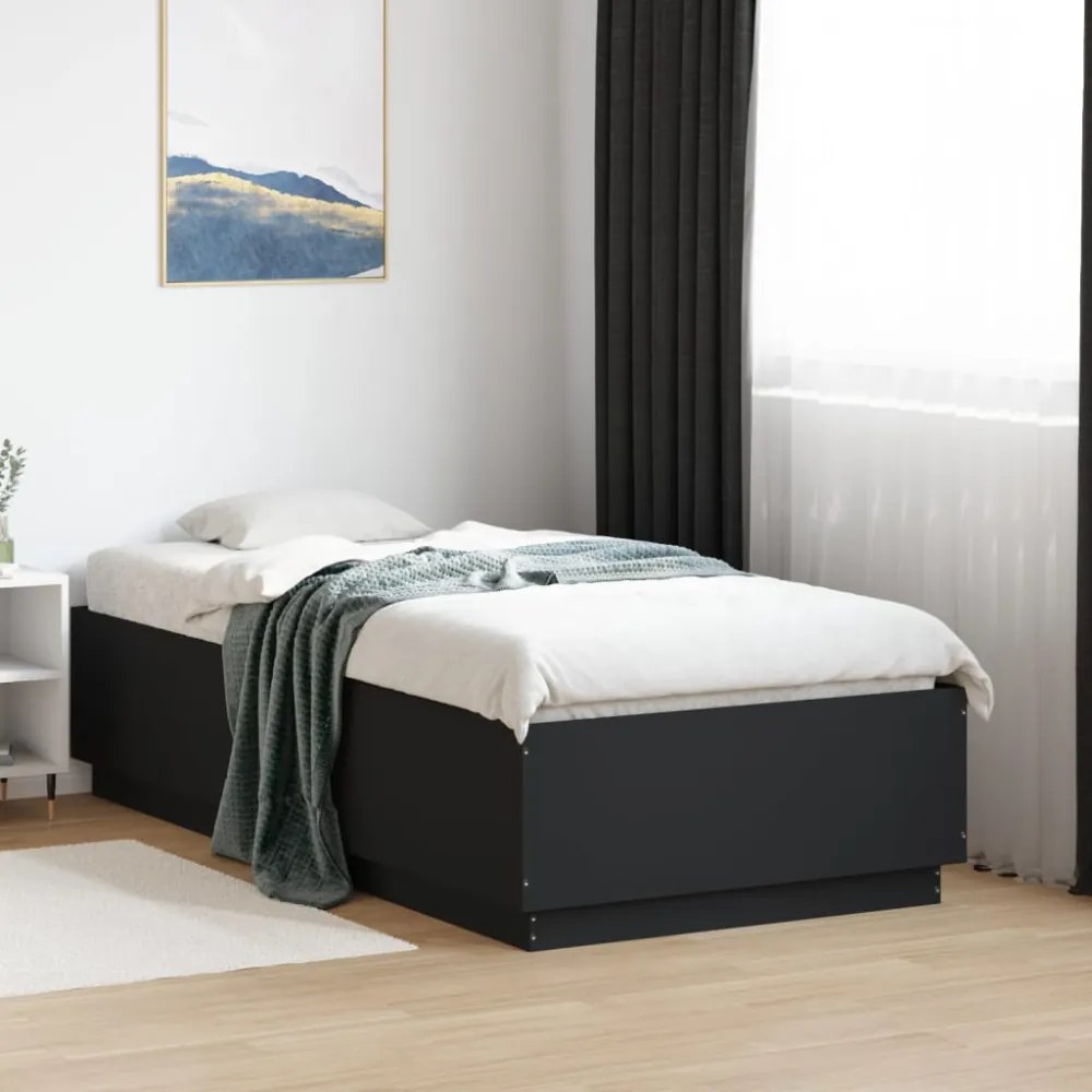 fekete szerelt fa ágykeret LED-del 75x190 cm