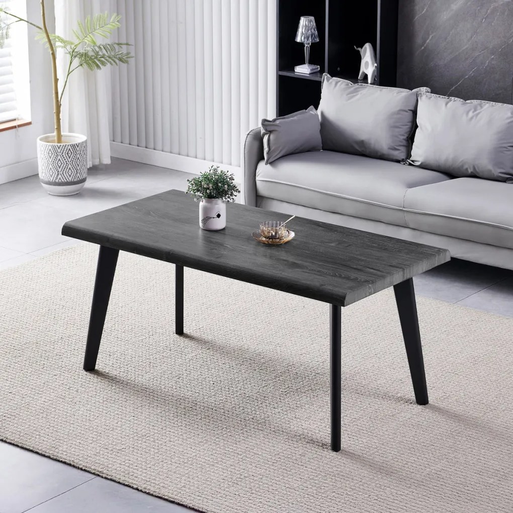 Dohányzóasztal 120x60x55 cm, MDF lap, szürke tölgy dekor, fém, fekete láb