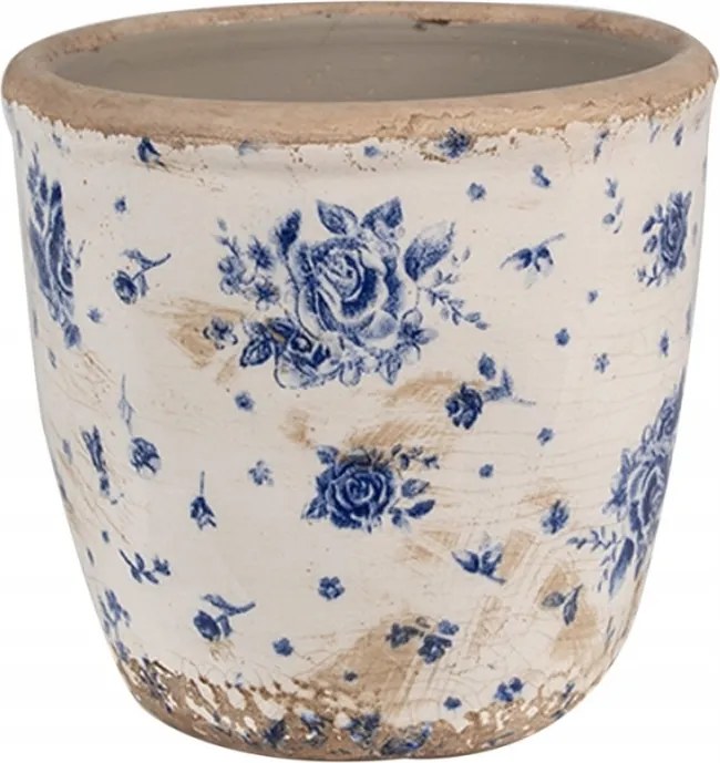 Bézs kerámia kaspótakaró Schylar kék rózsákkal 13x12