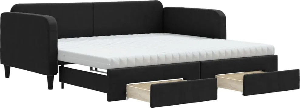 vidaXL fekete kihúzható szövet heverő fiókokkal 100 x 200 cm