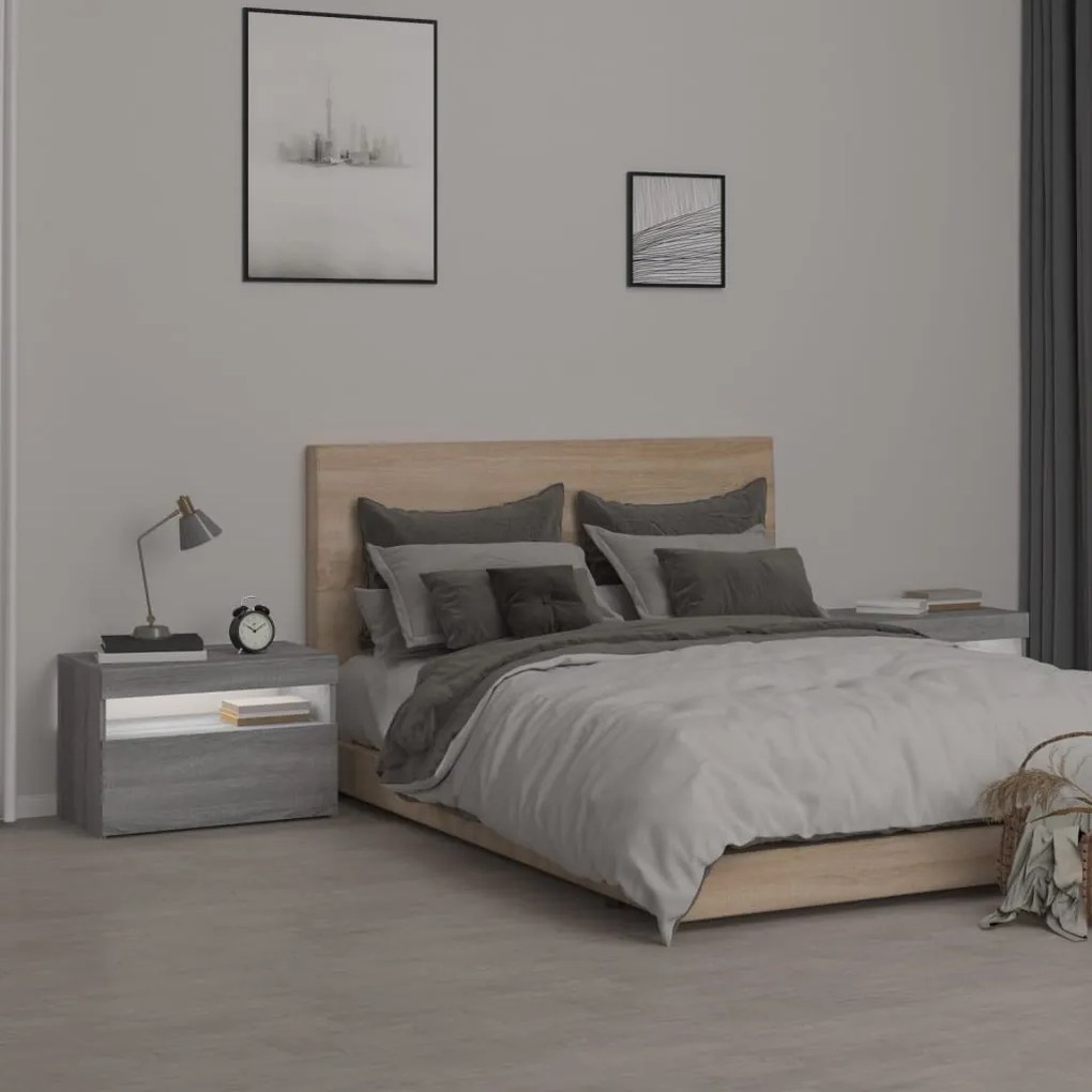 2 db szürke sonoma színű LED-es éjjeliszekrény 60x35x40 cm