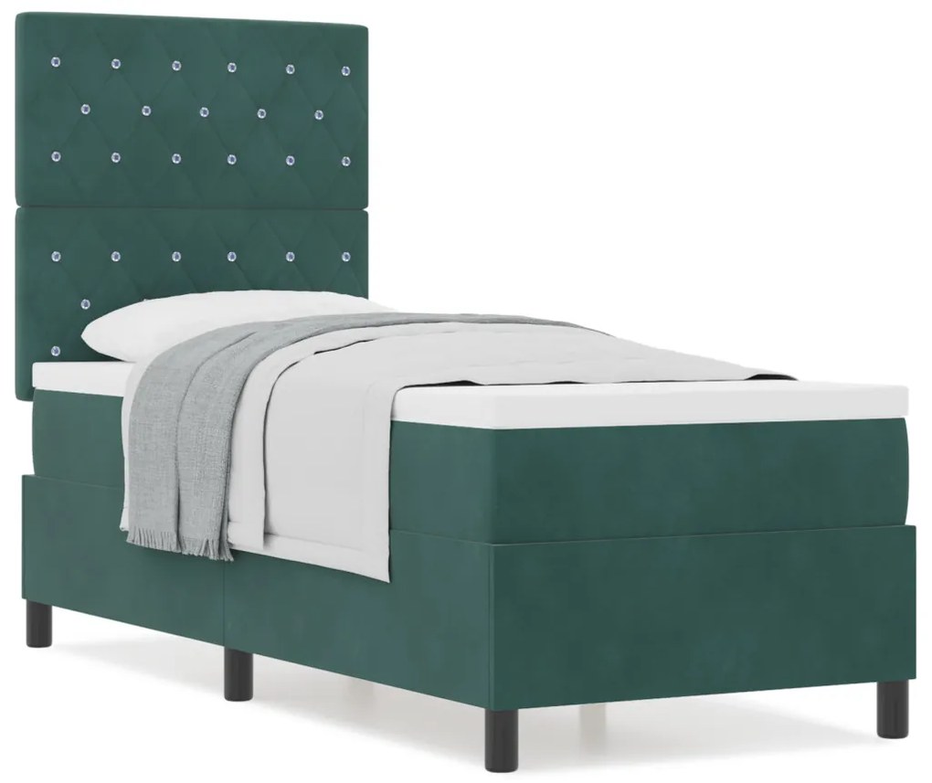 Boxspring Ágy Matrac Kétszemélyes Zöld 80x200 cm Bársony