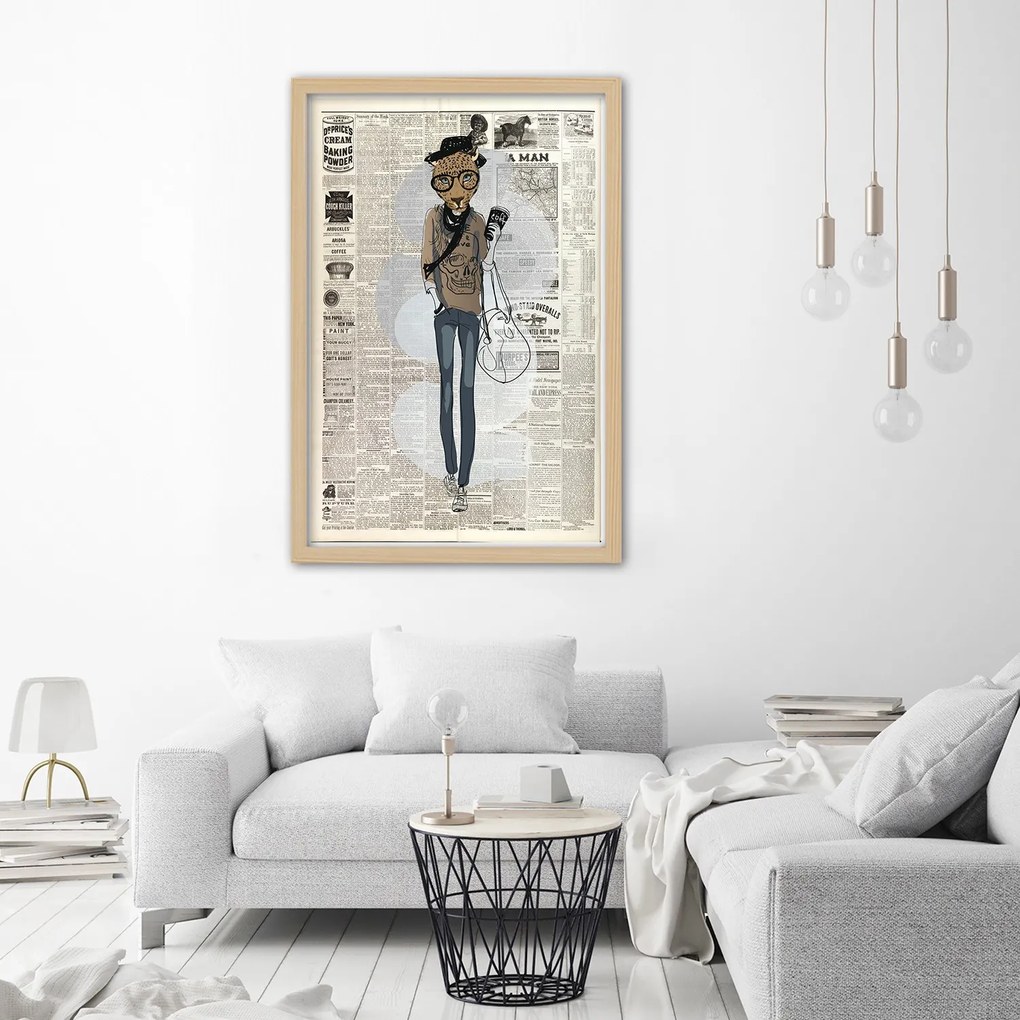 Gario Poszter Absztrakt leopárd egy újság hátterén A keret színe: Fehér, Méret: 20 x 30 cm