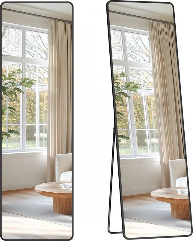 Állványos tükör, téglalap alakú, fekete, edzett üvegből, 150 x 40 cm