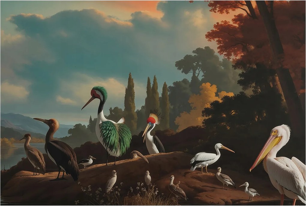 Fotótapéta Flizelin Dekoratív Hálószoba Festői madarak 104x70