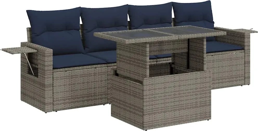 vidaXL 5 részes szürke polyrattan kerti kanapészett párnákkal