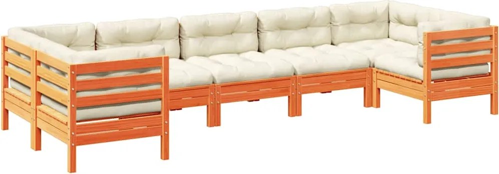 vidaXL 7 részes viaszbarna tömör fenyőfa kerti ülőgarnitúra párnákkal