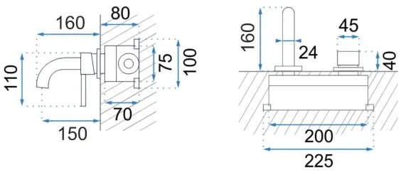 REA-B8652 - LUNGO mosdócsaptelep rejtett beépítéshez, szálcsiszolt arany