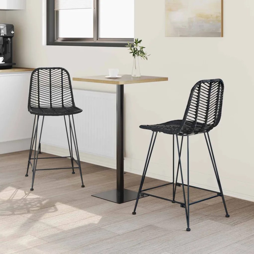 Bárszék 2 pcs Fekete 44,5 x 54,5 x 97,5 cm Rattan és Vas