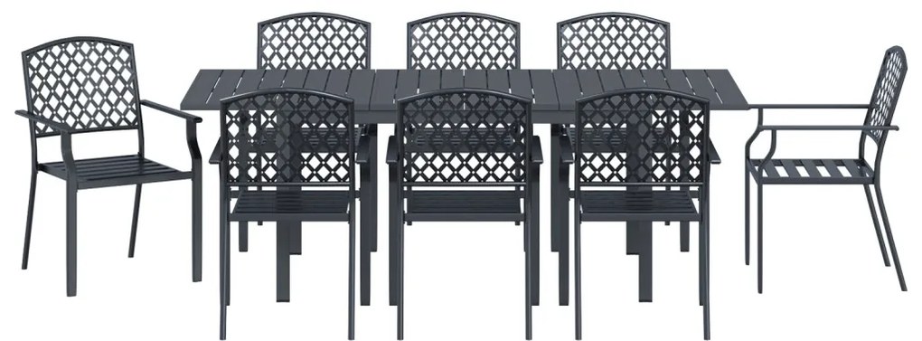 9 Részes Előszobai Bútor Szett Anthracite Acél, Bővíthető Kerti Asztal Anthracite (140-210)x90x73 cm Acél, Kerti Székek 4 db Üstackoló Anthracite Acél