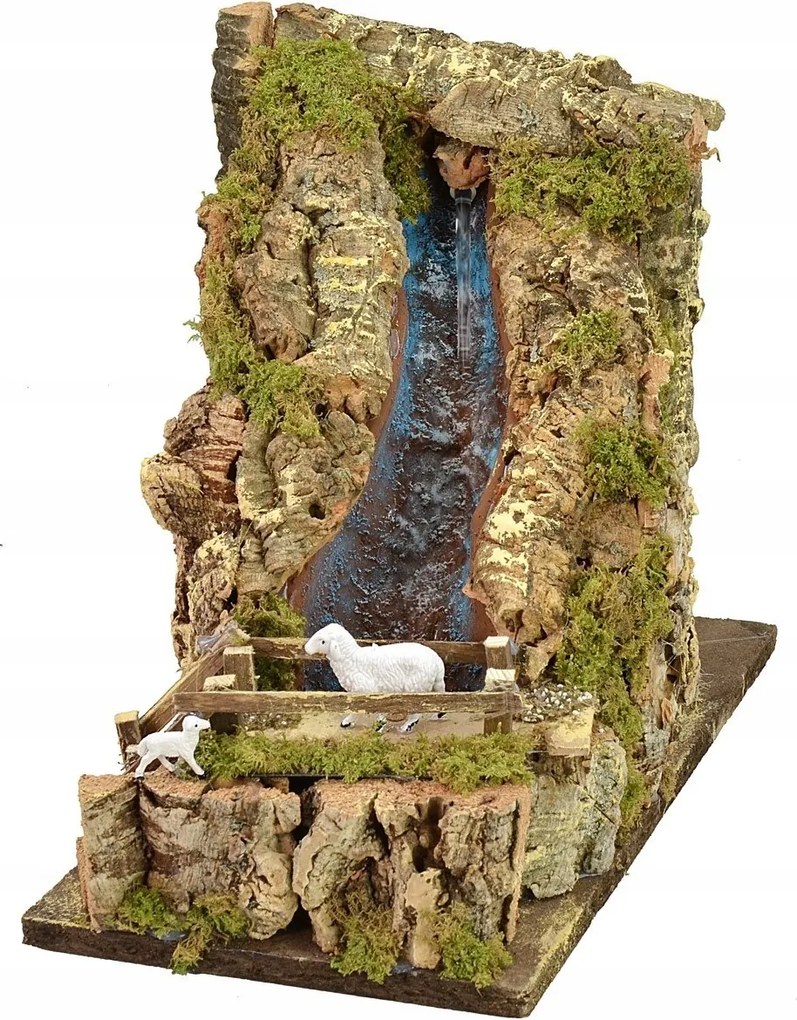 Kézzel készített karácsonyi betlehem vízesés valódi vízzel