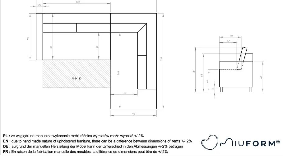 Sötétszürke kordbársony kinyitható sarokkanapé (jobb oldali) Lofty Lilly – Miuform