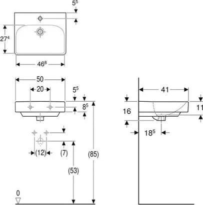 Geberit 500.256.01.1 - Smyle Square függesztett mosdó 50x41 cm kerámia/fehér