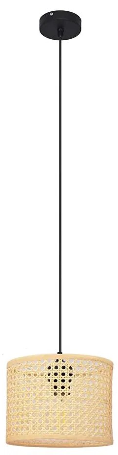 Csillár zsinóron ALBA 1xE27/15W/230V á. 20 cm rattan/fekete