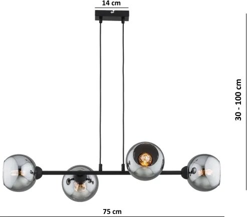 Brilagi - Kábeles csillár DIOR 4xE27/60W/230V fekete/füstszürke