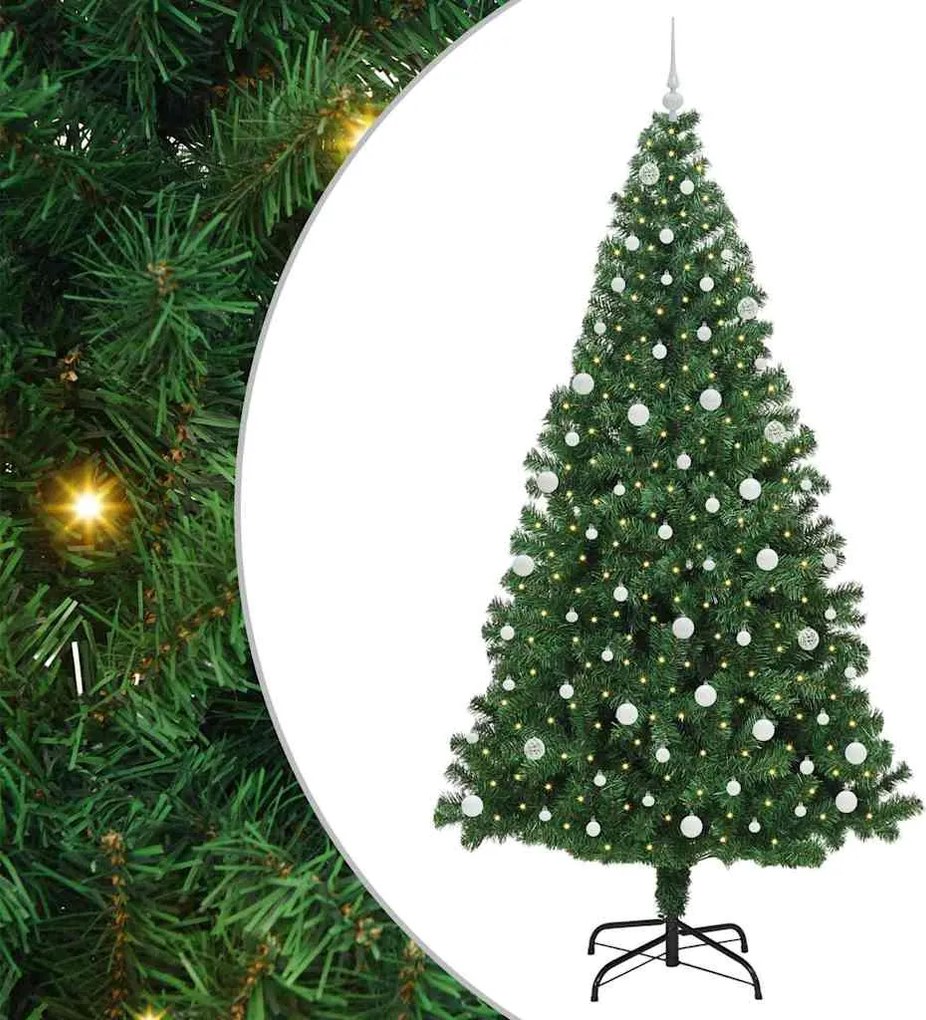 vidaXL Mű karácsonyfa 300 LED-del Zöld 240 cm PVC és Acél és Műanyag