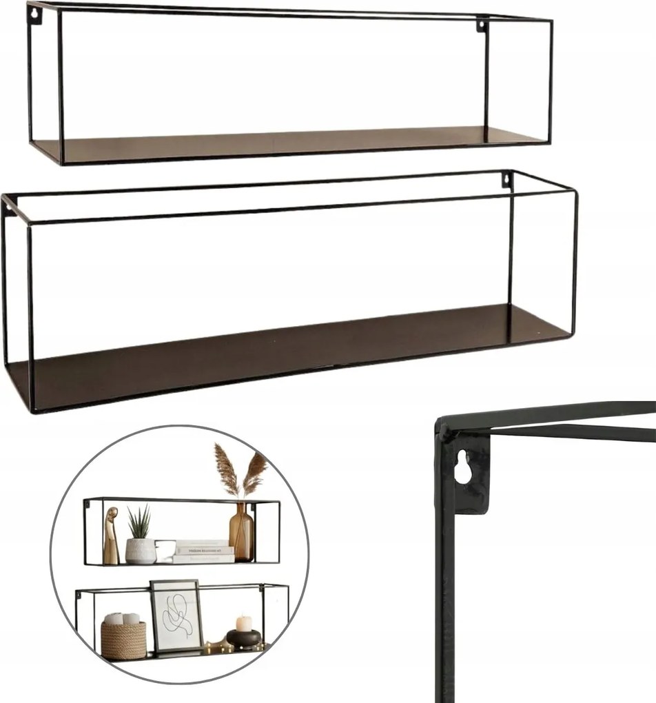 Fali Polc Fém Fekete Könyvespolc Elegáns Dekoratív Loft Nappali