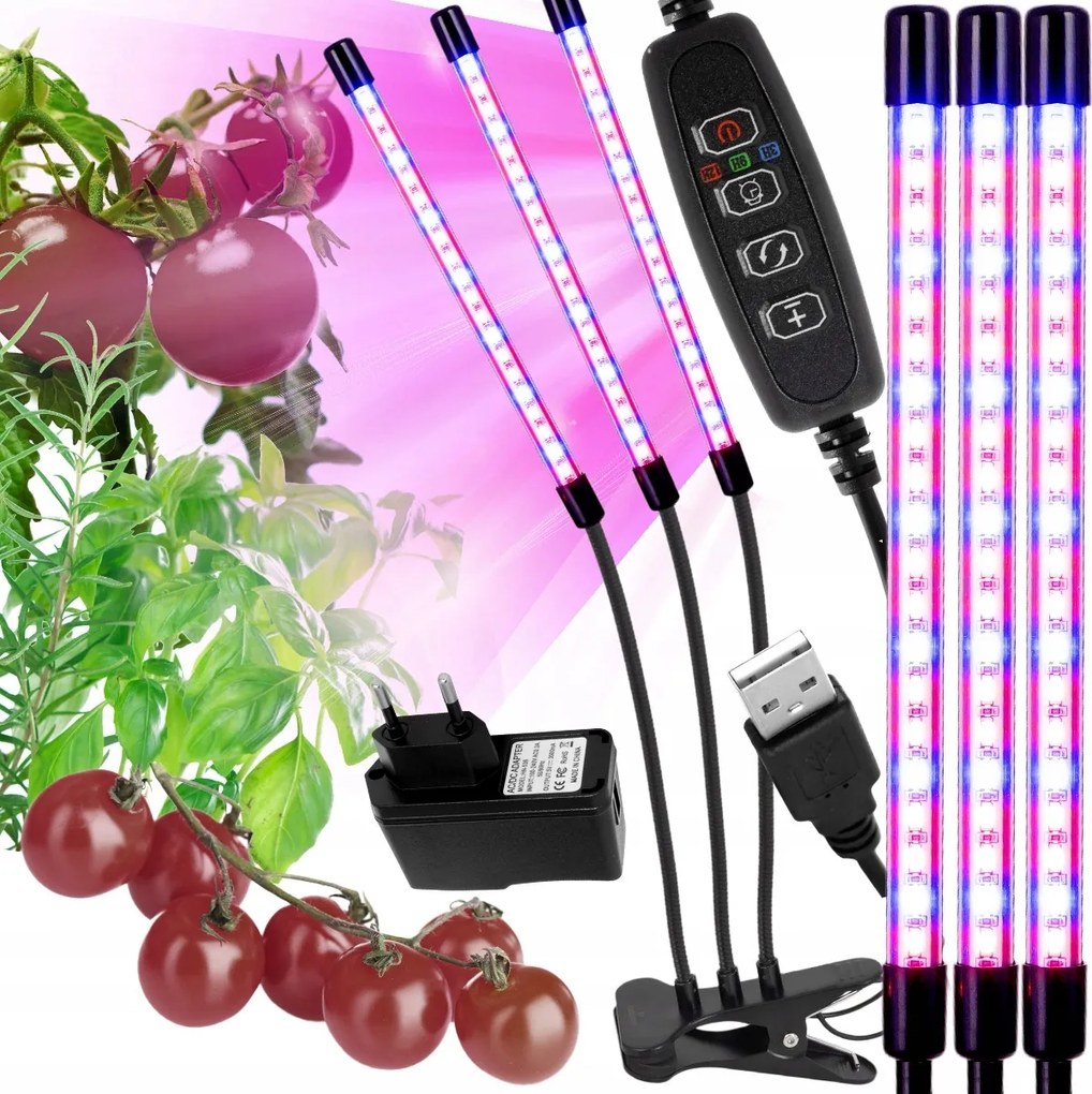 3x Növénytermesztő Panel Lámpa Full Spectrum Időzítő Usb 27W 60 Led