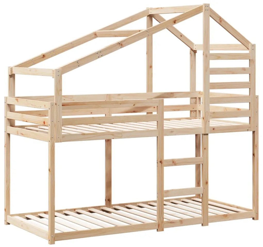 tömör fenyőfa ágy emelettel és tetővel 80 x 200 cm